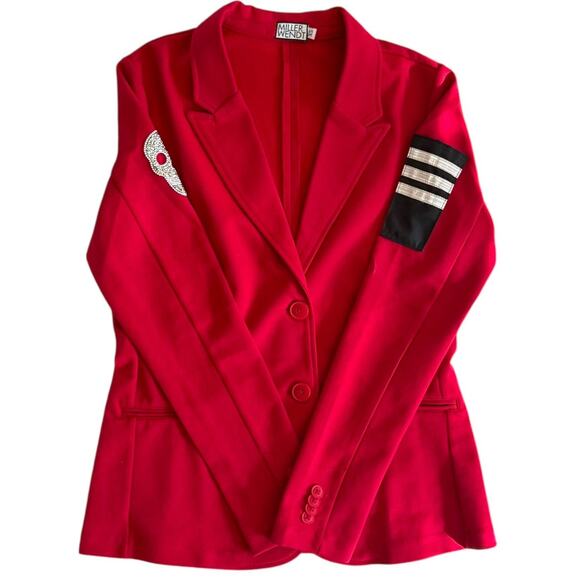 Miller Wendt Embellished Blazer Stretch Collared Red Black Silver Women's Sz XS - Picture 1 of 9